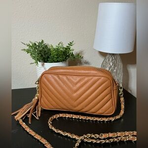 Persaman NewYork Tan Quilted Crossbody Bag